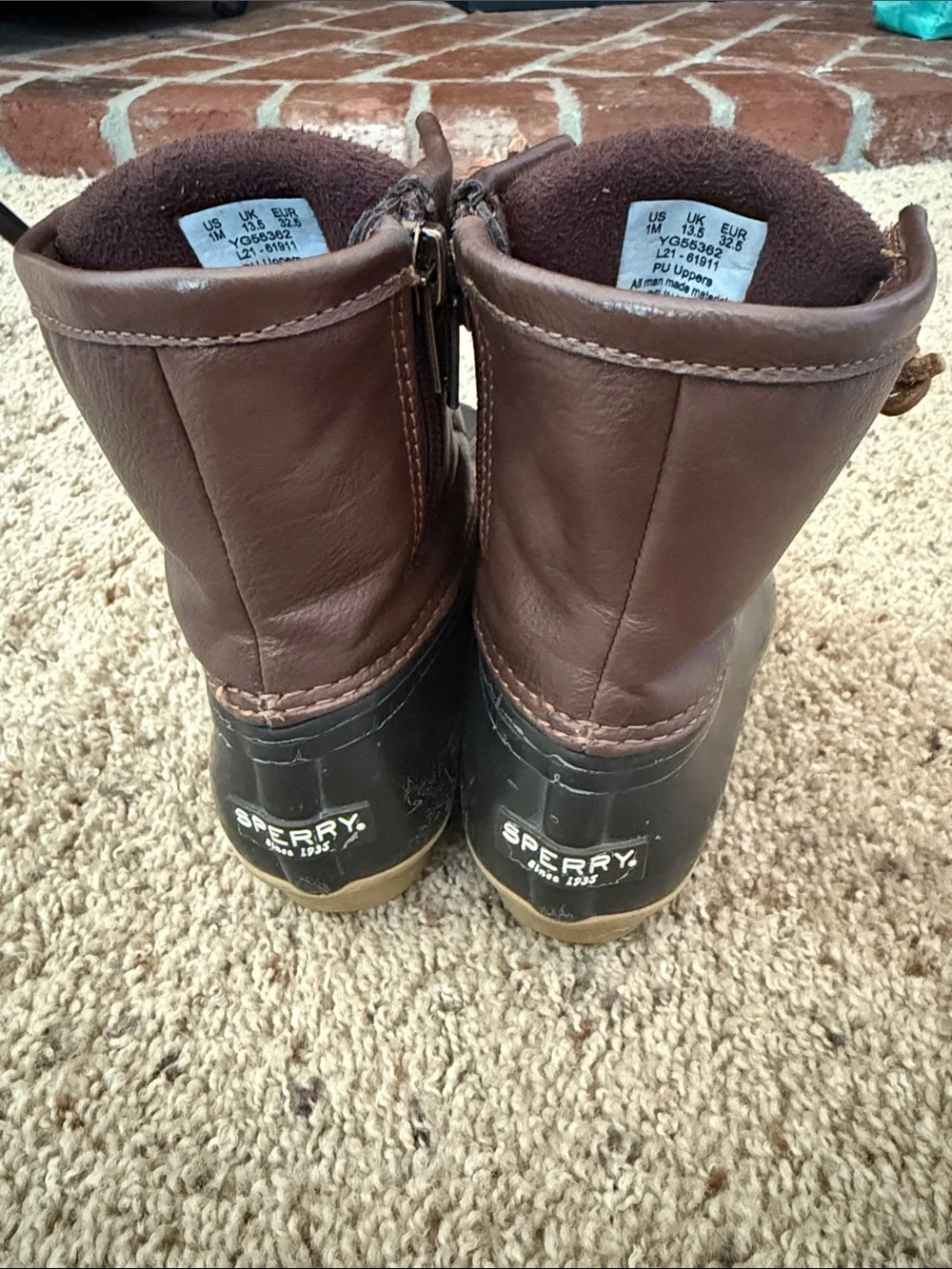 Sperry Brown Leather & Black Rubber Kids Rain Boots